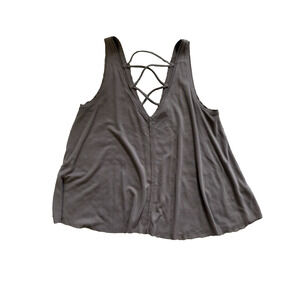 Lucky Brand Women XS Dusty Purple Rib Knit V-Neck Sunwash Lace Back Swing Tank